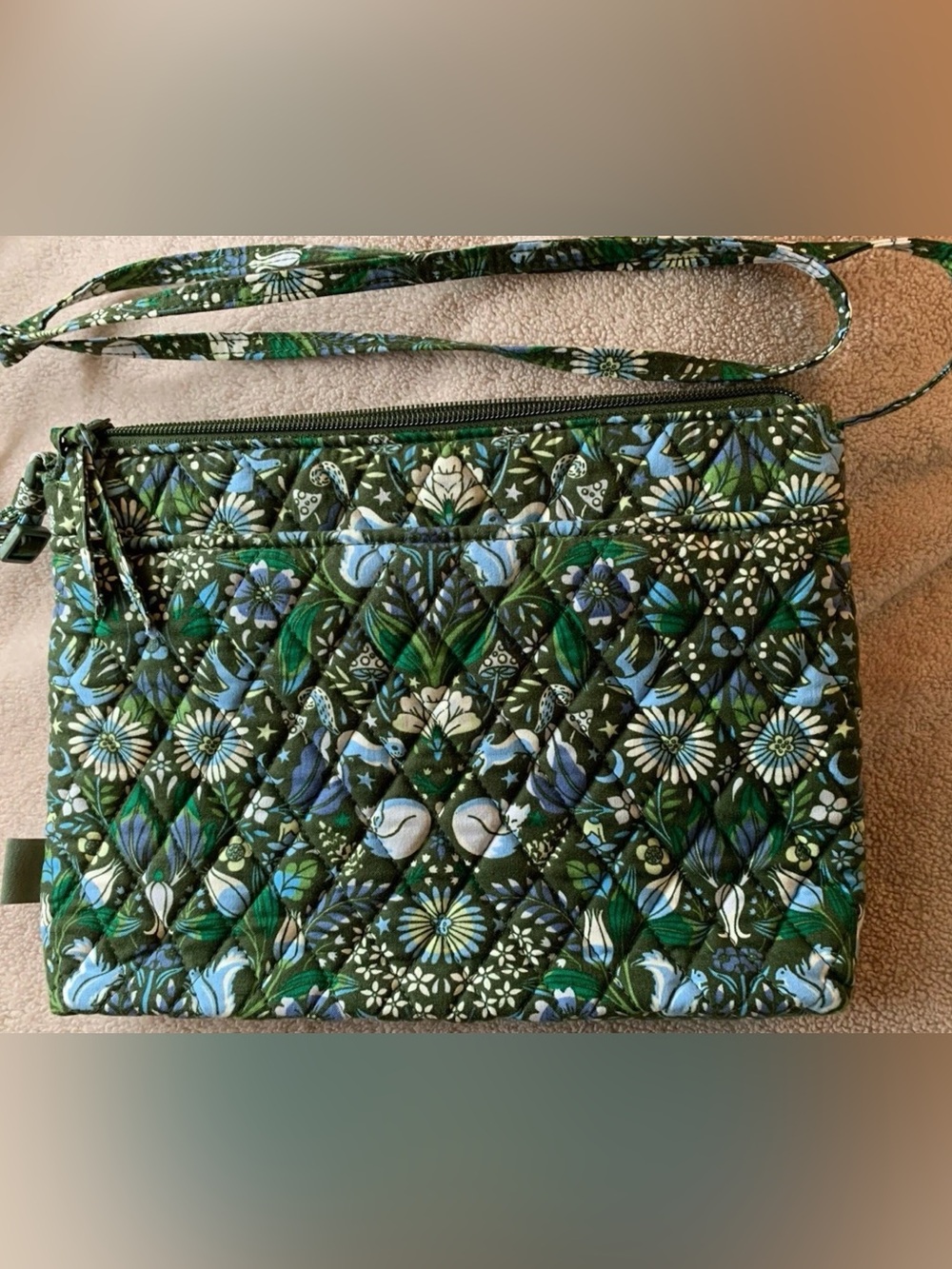 Vera Bradley Large Hipster Enchanted Woodland Green Blue Crossbody